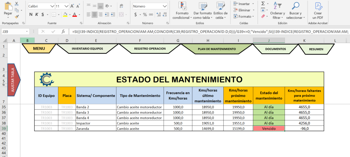Plantilla excel para mantenimiento preventivo